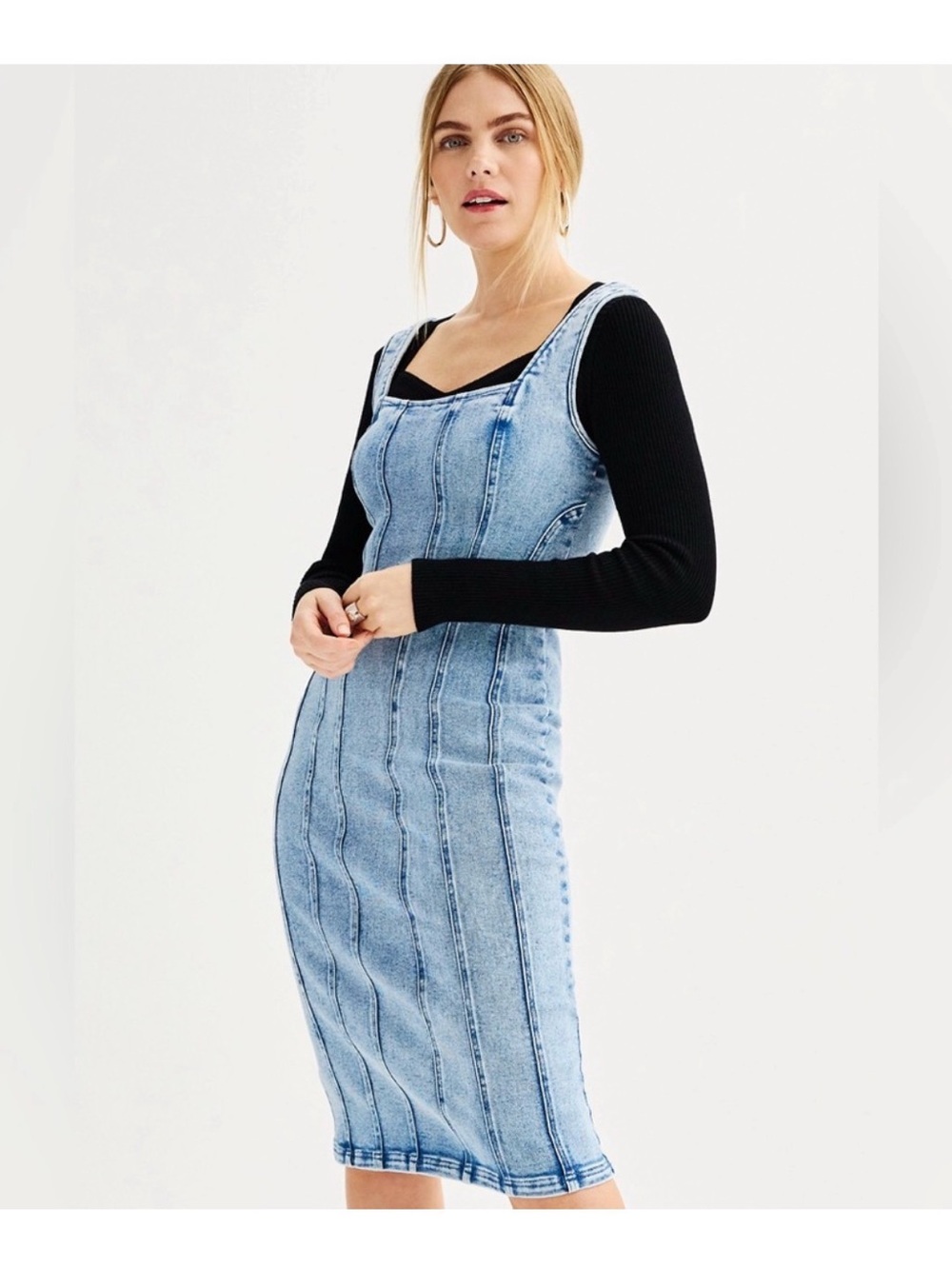 NWT Intempo Blue Midi Sleeveless Square neck Denim Dress size M